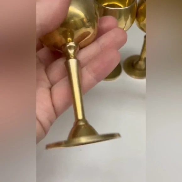 Vintage Solid Brass Wine Goblet Set of 4, Retro Barware - Picture 4 of 7